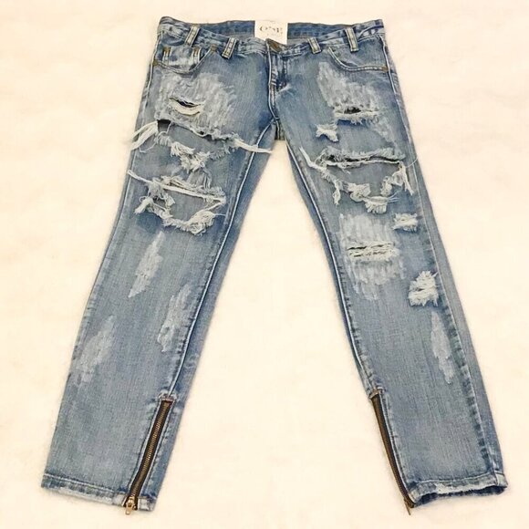 One Teaspoon 25 (3) Trashed Free Birds Women’s Jeans Low Waist Rigid Skinny Leg - Picture 2 of 12